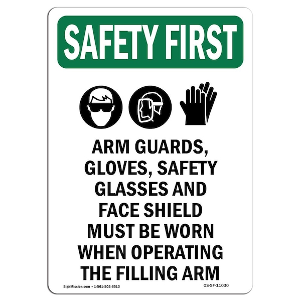 OSHA Sign, Arm Guards Gloves W/ Symbol, 24in X 18in Rigid Plastic, 18" W, 24" H, Portrait